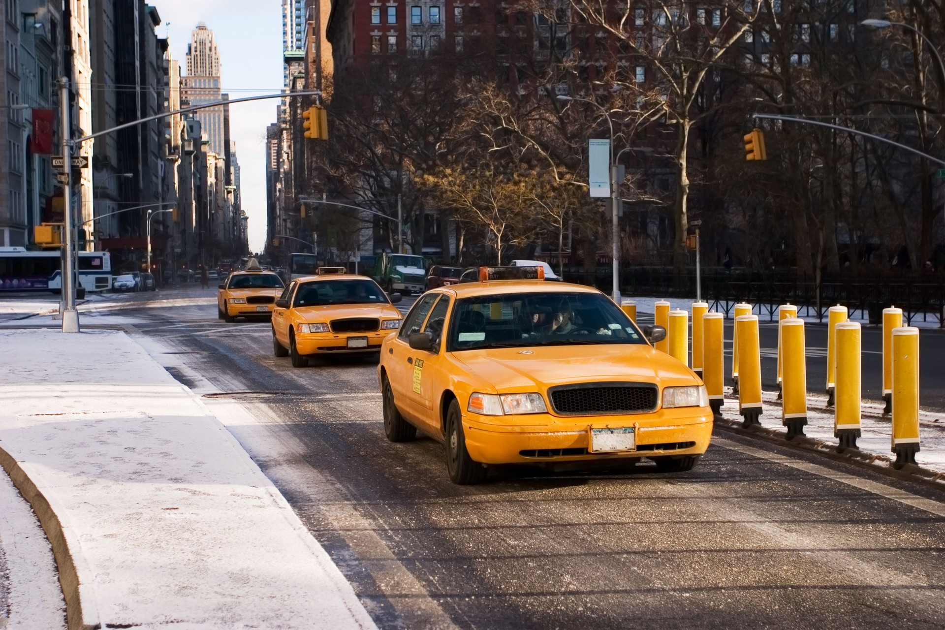 New York Taxi's in a row